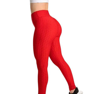 BOMBUT Red Women's Yoga Pants Scrunch Butt Lift Leggings Small